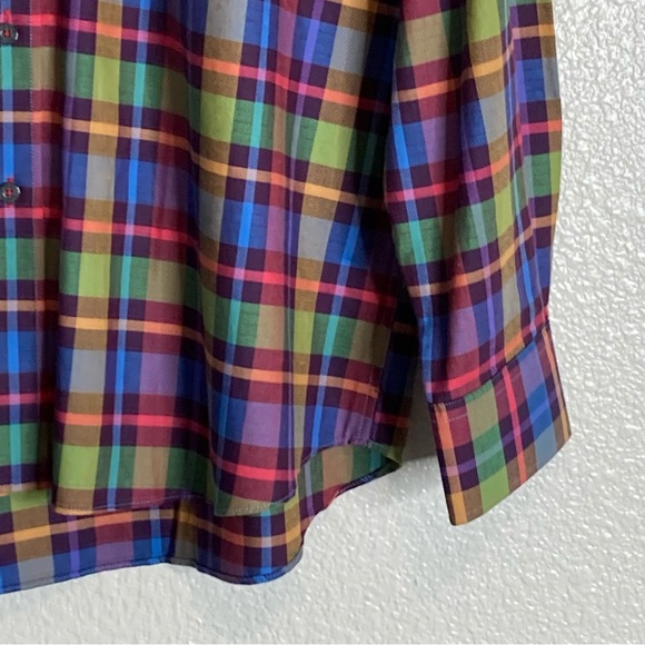 Alan Flusser Classic Plaid Button Down Shirt  L - Picture 4 of 9